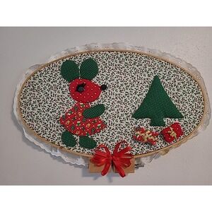 Vintage Handmade Calico‎ Mouse Christmas Tree Wall Hanging Decoration 15"x10"